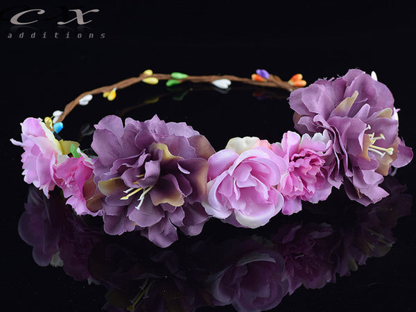 CXADDITIONS Rose Carnations Peony Flower Crown Bridal Floral Crown Hair Headband Mint Head Wreath Wedding Headpiece Bridesmaid