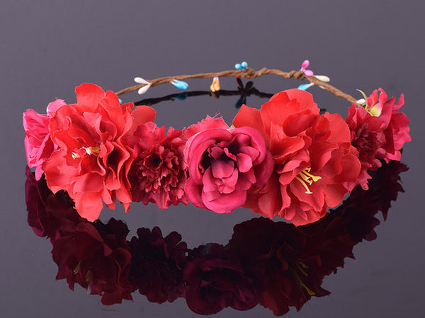 CXADDITIONS Rose Carnations Peony Flower Crown Bridal Floral Crown Hair Headband Mint Head Wreath Wedding Headpiece Bridesmaid