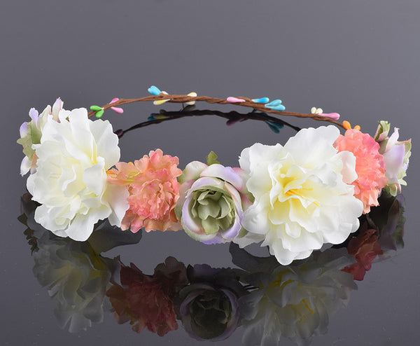 CXADDITIONS Rose Carnations Peony Flower Crown Bridal Floral Crown Hair Headband Mint Head Wreath Wedding Headpiece Bridesmaid