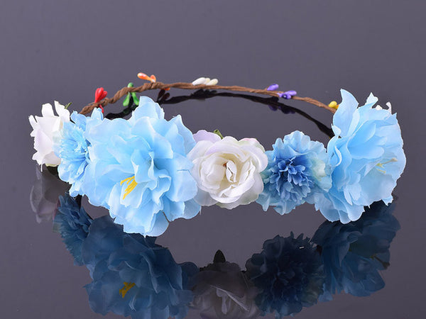 CXADDITIONS Rose Carnations Peony Flower Crown Bridal Floral Crown Hair Headband Mint Head Wreath Wedding Headpiece Bridesmaid