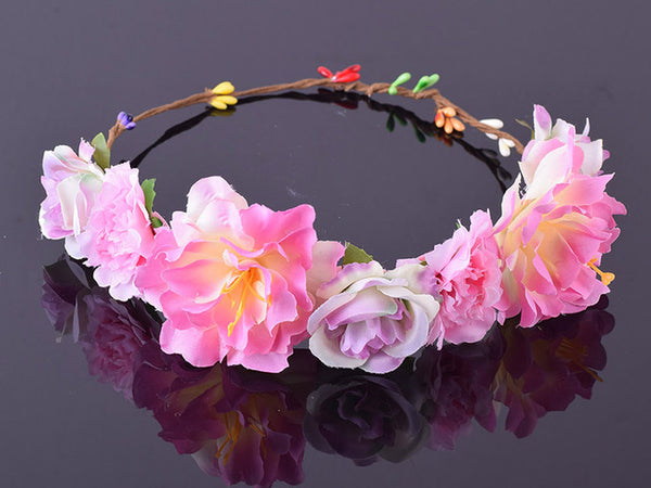 CXADDITIONS Rose Carnations Peony Flower Crown Bridal Floral Crown Hair Headband Mint Head Wreath Wedding Headpiece Bridesmaid