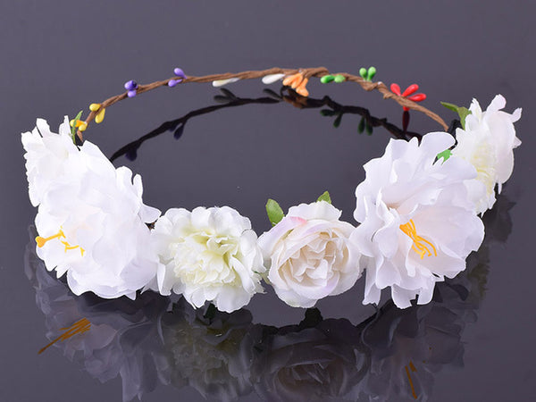 CXADDITIONS Rose Carnations Peony Flower Crown Bridal Floral Crown Hair Headband Mint Head Wreath Wedding Headpiece Bridesmaid