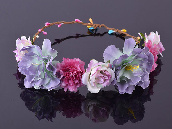 CXADDITIONS Rose Carnations Peony Flower Crown Bridal Floral Crown Hair Headband Mint Head Wreath Wedding Headpiece Bridesmaid