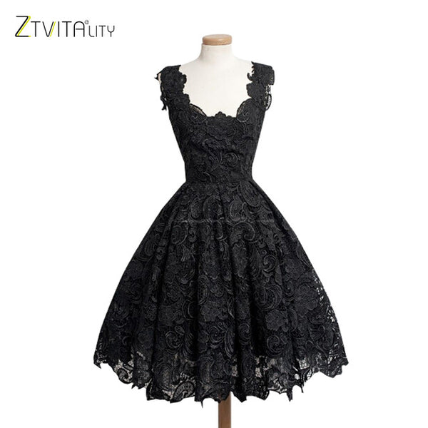 ZTVitality Vestidos 2017 Elegant Lace Patchwork Solid Sleeveless A-Line Fashion Dress Sexy Slim Party Dresses Vestido De Festa