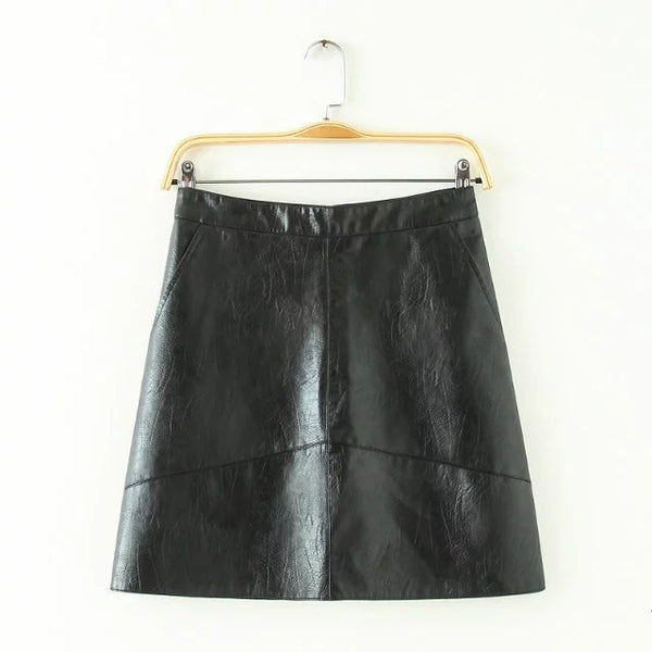 Bella Philosophy spring new PU faux leather skirt women high waist skirt pink yellow black back zipper pocket mini skrit