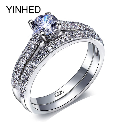 Big Sale YINHED Brand Wedding Ring Set Solid 925 Sterling Silver 1CT Zircon CZ Engagement Rings for Women Vintage Jewelry ZR277