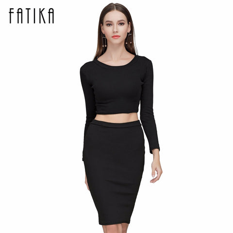 FATIKA New Autumn Winter 2 Piece Set Women Long sleeve party dresses Sexy bandage dress women dress  CA70A