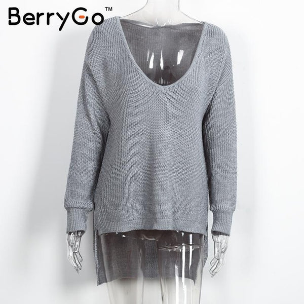 BerryGo Sexy off shoulder split knitted sweater Women brand black pullovers knitwear Autumn winter 2016 white jumper pull femme