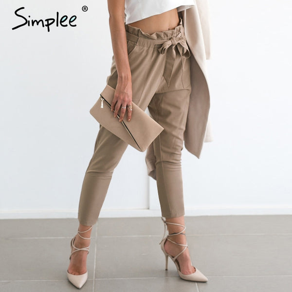 Simplee Apparel OL chiffon high waist harem pants Women stringyselvedge summer style casual pants female 2016 New black trousers