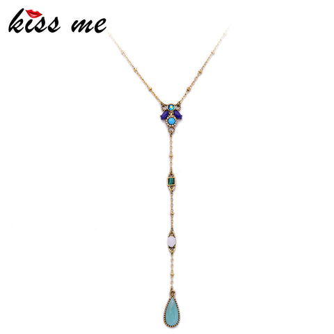 KISS ME Chic Long Geometric Pendant Necklace Gold Color Alloy Sweater Chains Necklace Brand Jewelry for Girls