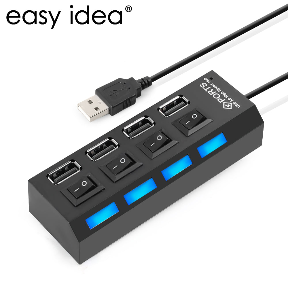 EASYIDEA Mini USB 2.0 Hub 4 Ports Portable High Speed USB Hub 480 Mbps On/Off Switch Hub USB Splitter Adapter HUB For PC Laptop