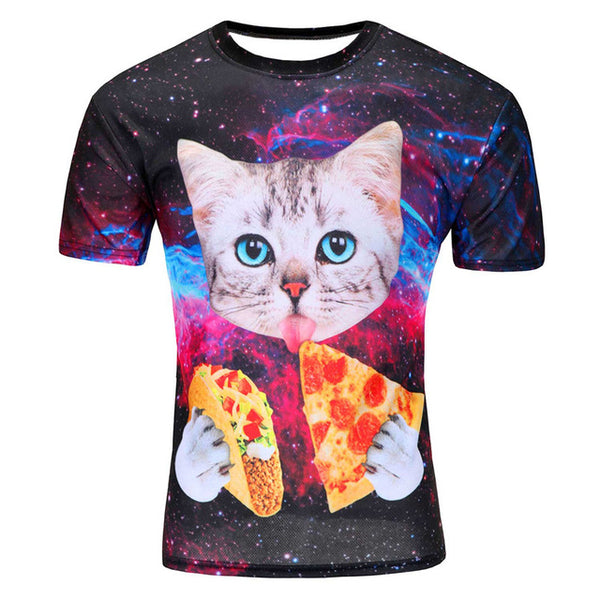 2017 Summer T-shirt Newest Style 12 Color 3d print Lightning cat t shirt homme Funny T Shirts brand clothing for men  O Neck