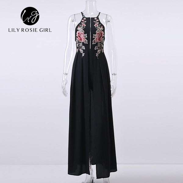 Lily Rosie Girl White Embroidery Floral Sexy Party Playsuits Split Autumn Winter Backless Jumpsuits Short Beach Rompers Overall