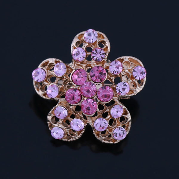 Factory Direct Sale Colored Crystal Small Cute Flower Design Brooch Pins for Women in 12 assorted