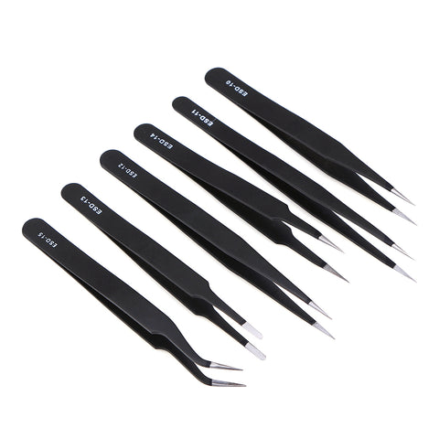 6pcs Stainless Steel Safe Anti-static Tweezers Set Maintenance Tools Kits Electronic Component Repair Tool ESD10-ESD15