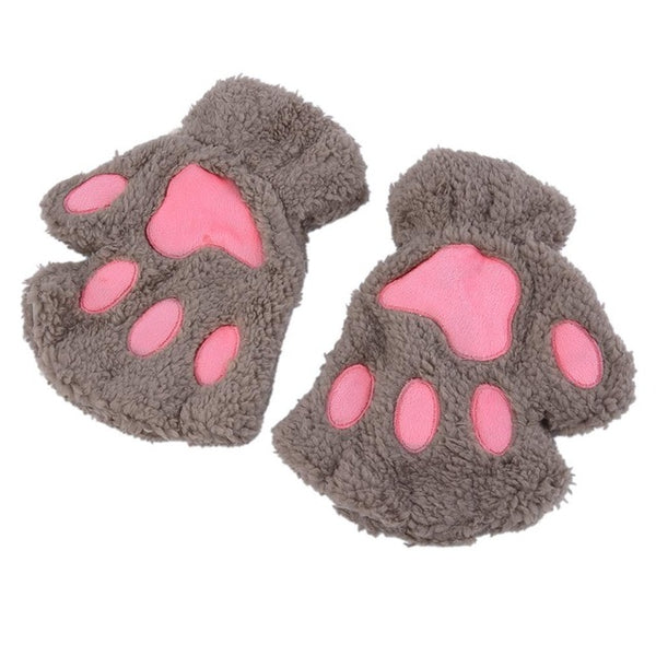 Winter Warmth Fingerless Plush Gloves Fluffy Bearr Claw /Cat Animal Paw Soft Warm Lovely Cute Women Half Finger Covered Gloves