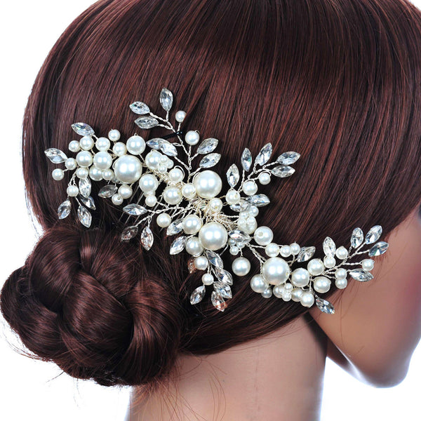 Wedding Hair Accessories Clips Romantic Crystal Pearl Flower Hair Comb Rhinestone Decorate  Birde Hair Pins Jewelry