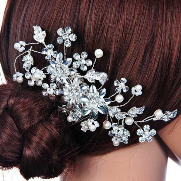 Wedding Hair Accessories Clips Romantic Crystal Pearl Flower Hair Comb Rhinestone Decorate  Birde Hair Pins Jewelry