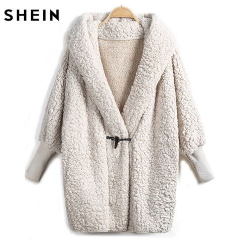 SHEIN Hooded Outwear Winter Newest Fashion Design Women's Apricot Batwing Long Sleeve Loose Streetwear Hooded Coat