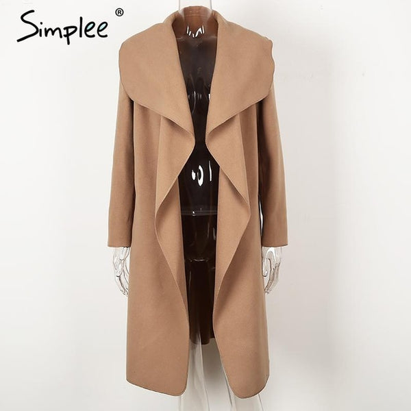 Simplee Black ruffle warm winter coat Women turndown long coat collar overcoat female Casual autumn 2016 pink outerwear
