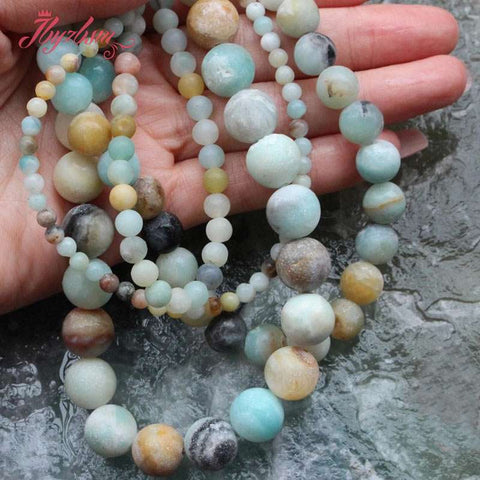 4,6,8,10,12mm Natural Round Frost Multicolor Amazonite Stone Beads Strand 15" For DIY Necklace Jewelry Making,Free Shipping