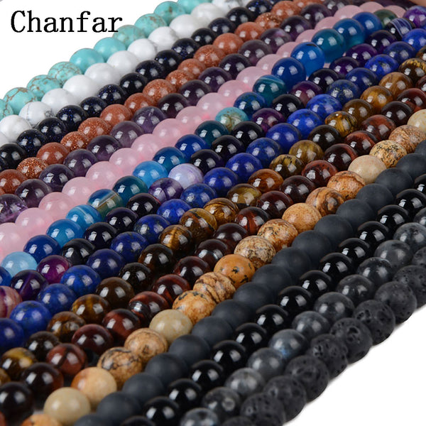 Chanfar 8mm Natural Stone Beads Black Lava Tiger Eye Bulk Loose Stone Beads For DIY Making Bracelet Necklace Jewelry