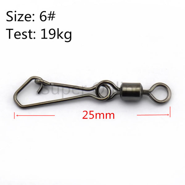 JOSHNESE 50PCS Stainless Steel Swivels Fishing MS+QL Interlock Rolling Swivel With Hooked Snap Fish Hook Connector