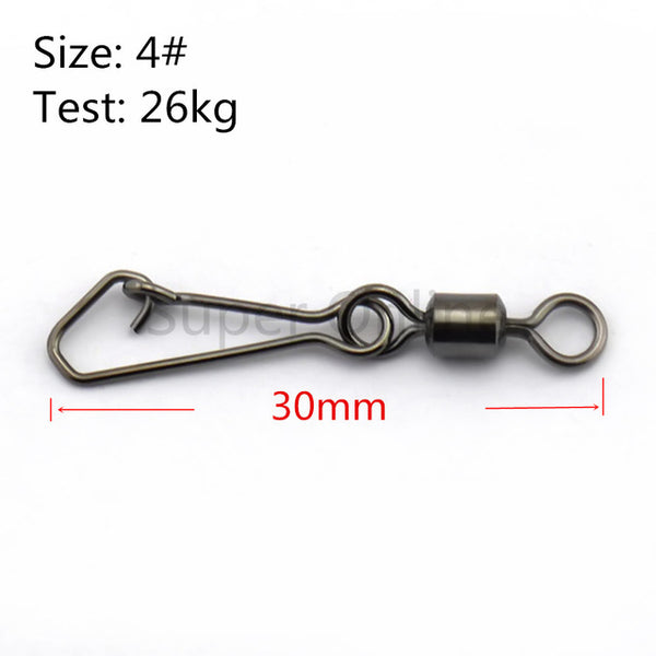 JOSHNESE 50PCS Stainless Steel Swivels Fishing MS+QL Interlock Rolling Swivel With Hooked Snap Fish Hook Connector