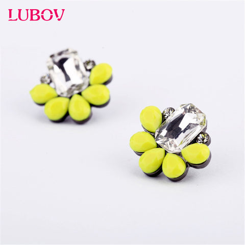 Elegant Crystal Earrings Opal Stone Stud Earrings Colorful Trendy Golden Piercing Earrings for Women 2016 Christmas Gift