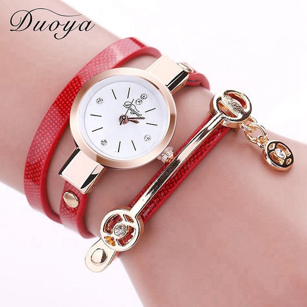 New Duoya Fashion Women Bracelet Watch Gold Quartz Gift Watch Wristwatch Women Dress Leather Casual Bracelet Watches