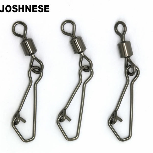 50pcs/lot Stainless Steel Fishing Bearing MS+QL Swivels Interlock Rolling Swivel with Hooked Snap  Fishing Hook Connector Tackle