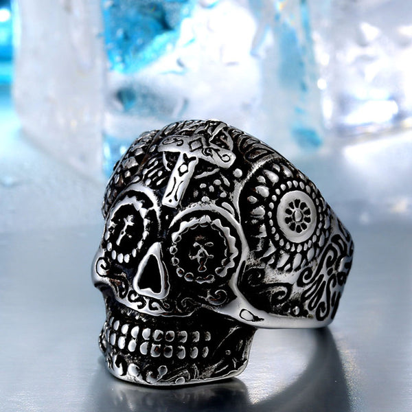 BEIER Cool Men's Gothic Carving Ring Man Stainless Steel High Quality Detail Biker Skull Jewelry For Boy BR8-327