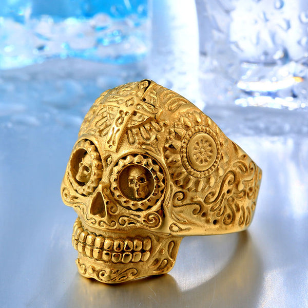 BEIER Cool Men's Gothic Carving Ring Man Stainless Steel High Quality Detail Biker Skull Jewelry For Boy BR8-327