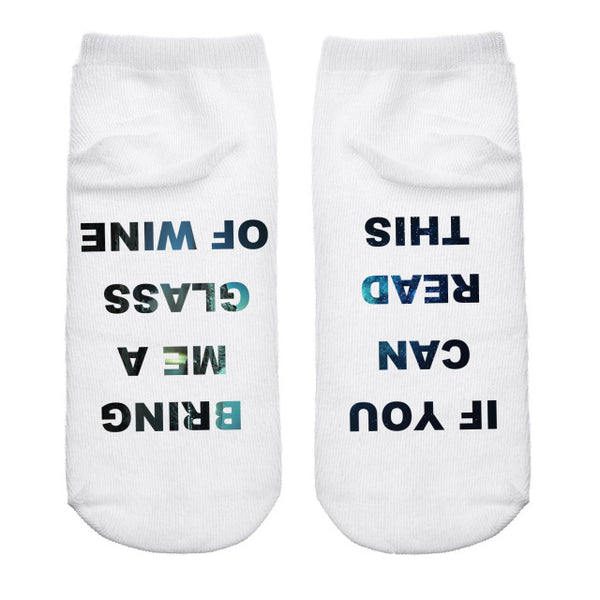 1 Pairs IF YOU CAN READ THIS Socks Women Funny White Low Cut Ankle Socks Hot Sale 2017 Bring Me A Glass Of Wine