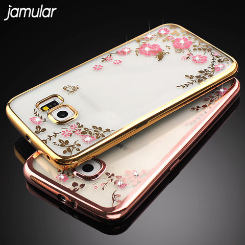 Flower Bling Diamond Case For Samsung Galaxy A5 A3 A7 J5 J7 2016 2017 S6 S7 Edge S8 Plus Soft Clear Tansparent Phone Back Cover