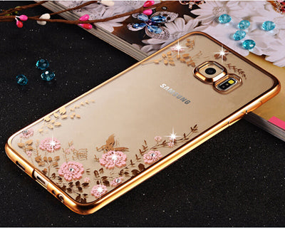 Flower Bling Diamond Case For Samsung Galaxy A5 A3 A7 J5 J7 2016 2017 S6 S7 Edge S8 Plus Soft Clear Tansparent Phone Back Cover