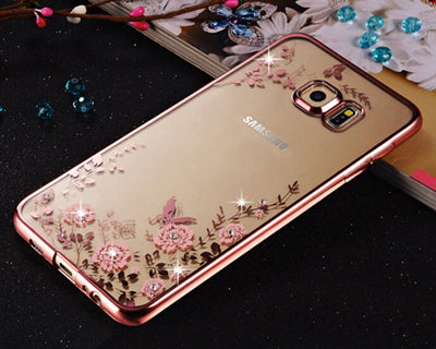 Flower Bling Diamond Case For Samsung Galaxy A5 A3 A7 J5 J7 2016 2017 S6 S7 Edge S8 Plus Soft Clear Tansparent Phone Back Cover