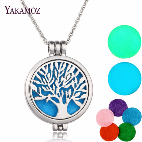 2017 Aromatherapy Necklace Silver Color with Tree of Life Pattern Locket Pendant Oils Essential Diffuser Necklace & 7 Felt Pads