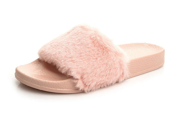 2017 Women Fur Slides Flip Flops Sandals Plush Warm Spring Summer Home Slippers Casual Shoes Silk bow Slides Woman Flats