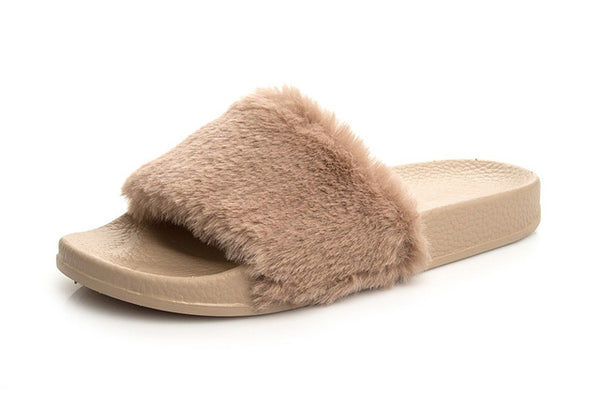 2017 Women Fur Slides Flip Flops Sandals Plush Warm Spring Summer Home Slippers Casual Shoes Silk bow Slides Woman Flats