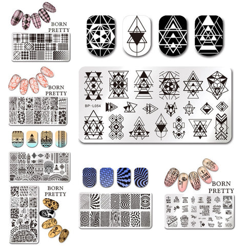 BORN PRETTY 1 Pc Rectangle Nail Stamping Plate Nail Art Stamping Image Plate BP-L Cute Design Nail Stamp Template 17 Patterns