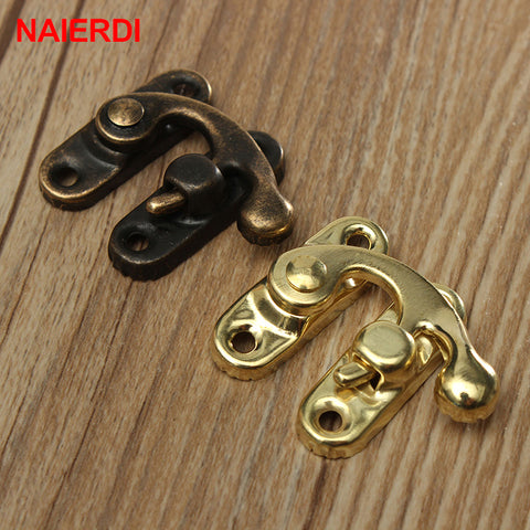 10PCS NAIERDI Small Antique Metal Lock Decorative Hasps Hook Gift Wooden Jewelry Box Padlock With Screws For Furniture Hardware