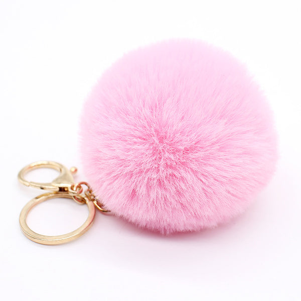 Big faux leather 8CM Fur PomPom KeyChain Rabbit Hair Bulb Bag pom pom Ball key chain Pendant poret clef for women Lovely Fluffy