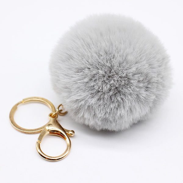 Big faux leather 8CM Fur PomPom KeyChain Rabbit Hair Bulb Bag pom pom Ball key chain Pendant poret clef for women Lovely Fluffy