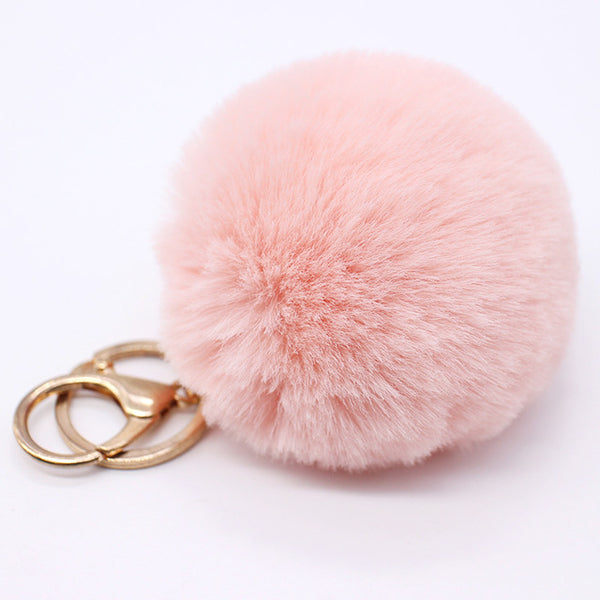 Big faux leather 8CM Fur PomPom KeyChain Rabbit Hair Bulb Bag pom pom Ball key chain Pendant poret clef for women Lovely Fluffy