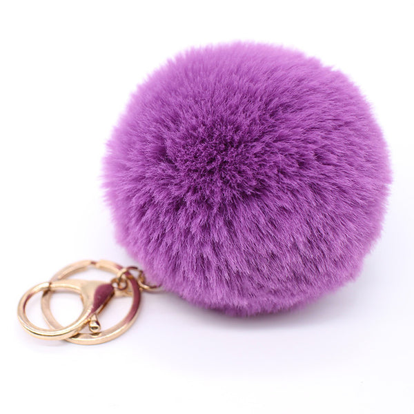 Big faux leather 8CM Fur PomPom KeyChain Rabbit Hair Bulb Bag pom pom Ball key chain Pendant poret clef for women Lovely Fluffy