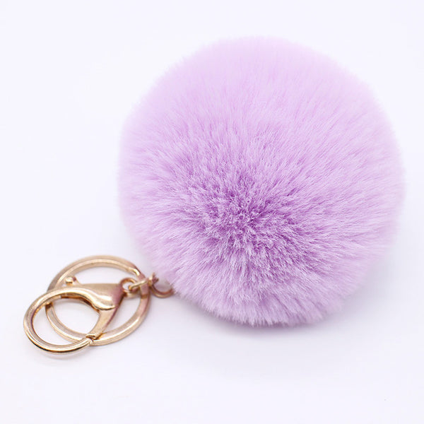 Big faux leather 8CM Fur PomPom KeyChain Rabbit Hair Bulb Bag pom pom Ball key chain Pendant poret clef for women Lovely Fluffy