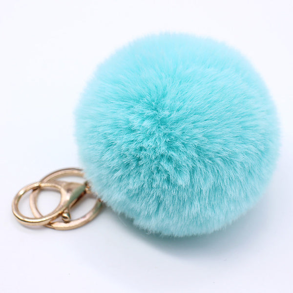 Big faux leather 8CM Fur PomPom KeyChain Rabbit Hair Bulb Bag pom pom Ball key chain Pendant poret clef for women Lovely Fluffy