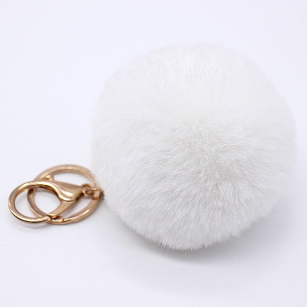 Big faux leather 8CM Fur PomPom KeyChain Rabbit Hair Bulb Bag pom pom Ball key chain Pendant poret clef for women Lovely Fluffy