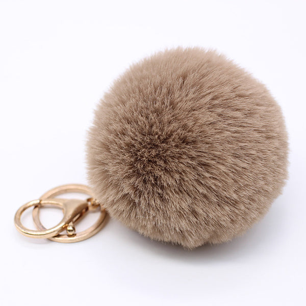 Big faux leather 8CM Fur PomPom KeyChain Rabbit Hair Bulb Bag pom pom Ball key chain Pendant poret clef for women Lovely Fluffy